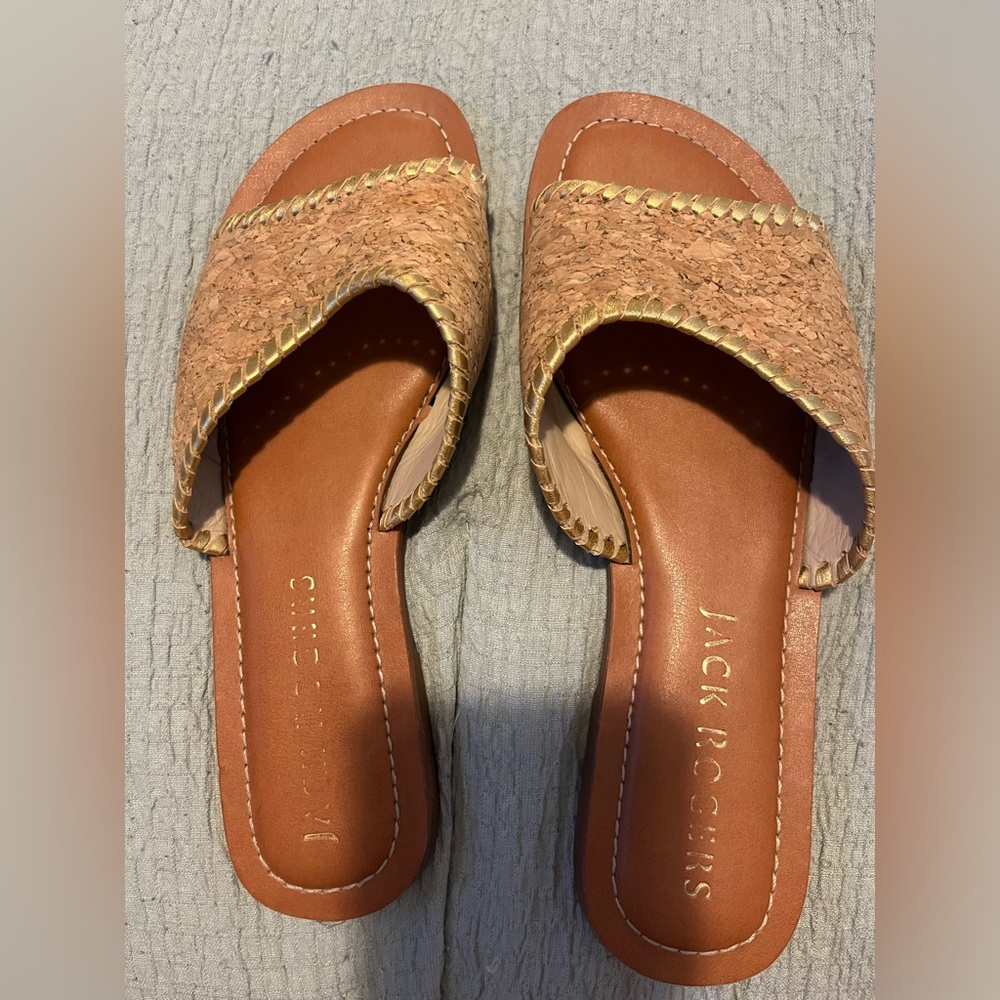 Jack Rogers Cork whip stitch Scarlett round toe slide